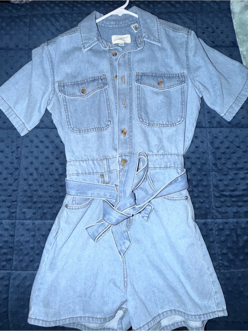 Universal Thread Light Wash Denim - short Romper in Faded Blue